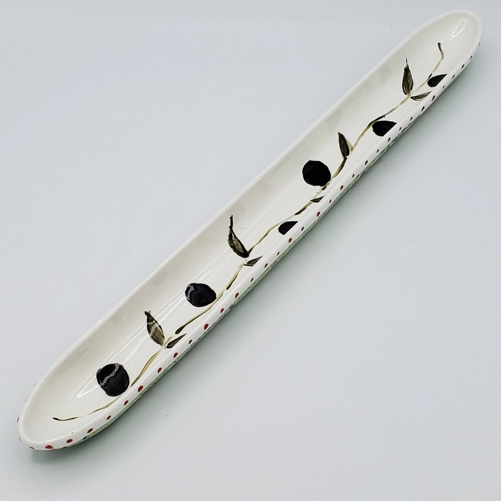 Handmade Olive Boat, Lovely Hand Painted Olives on Inside, Green outside